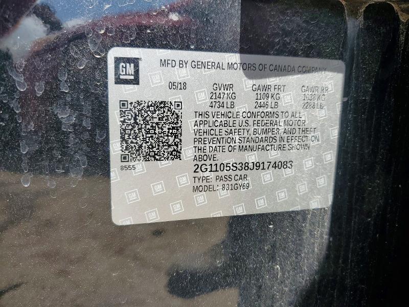 2018 Chevrolet Impala მანქანა იყიდება აუქციონზე, vin: 2G1105S38J9174083, აუქციონის ნომერი: 59135406