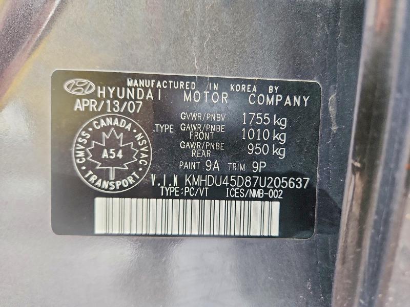 Aukcja sprzedaży 2007 Hyundai Elantra, vin: KMHDU45D87U205637, numer aukcji: 58807526