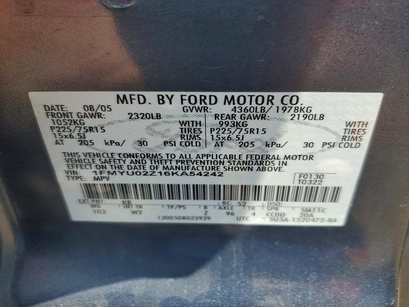 Продажа на аукционе авто 2006 Ford Escape, vin: 1FMYU02Z16KA54242, номер лота: 55890106