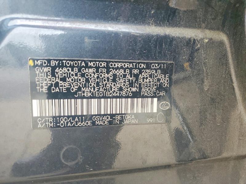 55588126 :رقم المزاد ، JTHBK1EG1B2447876 vin ، 2011 Lexus Es مزاد بيع