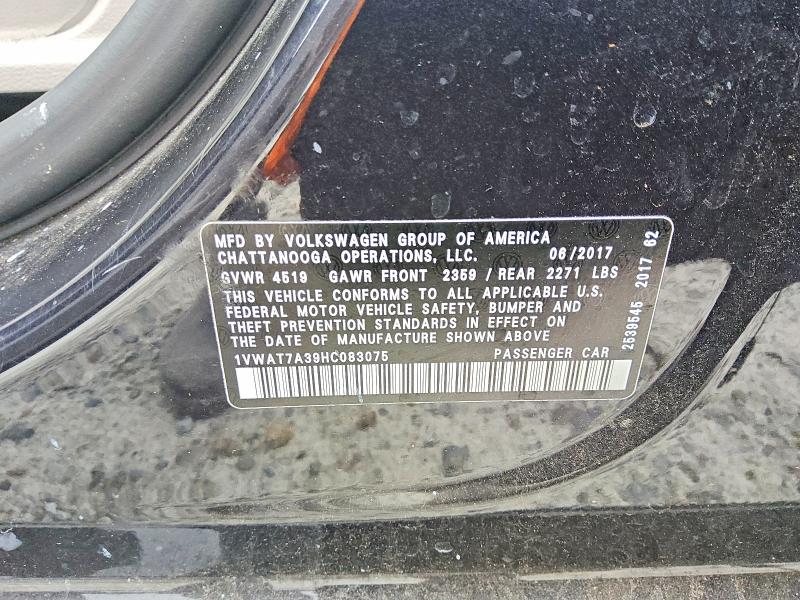 2017 Volkswagen Passat მანქანა იყიდება აუქციონზე, vin: 1VWAT7A39HC083075, აუქციონის ნომერი: 55353086