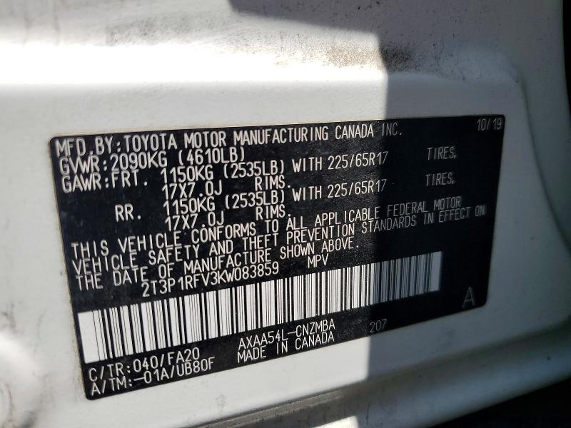 Продаж на аукціоні авто 2019 Toyota Rav4, vin: 2T3P1RFV3KW083859, номер лоту: 56403196