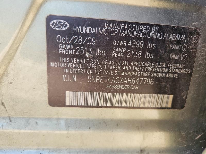 Aukcja sprzedaży 2010 Hyundai Sonata, vin: 5NPET4ACXAH647796, numer aukcji: 58761876