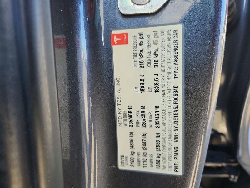 56831436 :رقم المزاد ، 5YJ3E1EA5JF006840 vin ، 2018 Tesla Model 3 مزاد بيع