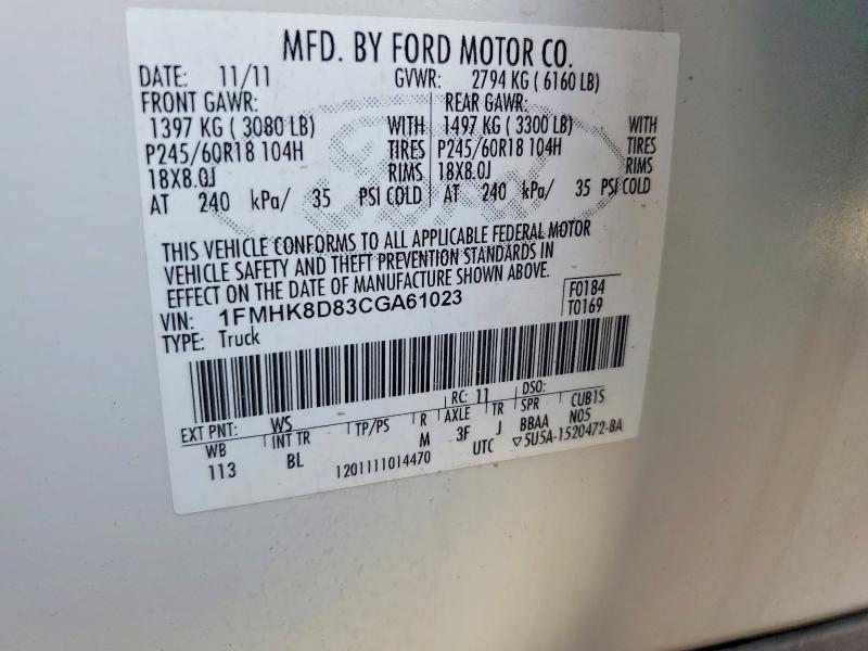 58660006 :رقم المزاد ، 1FMHK8D83CGA61023 vin ، 2012 Ford Explorer مزاد بيع