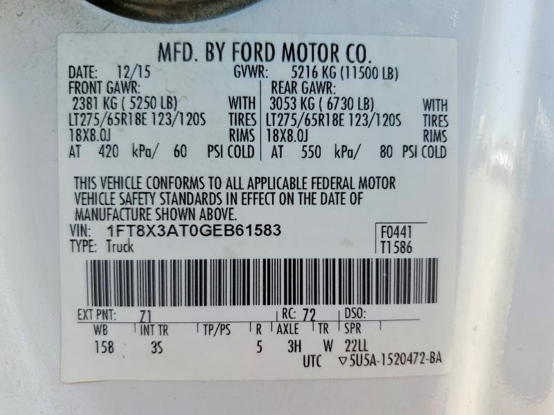 Aukcja sprzedaży 2016 Ford F350, vin: 1FT8X3AT0GEB61583, numer aukcji: 58981026