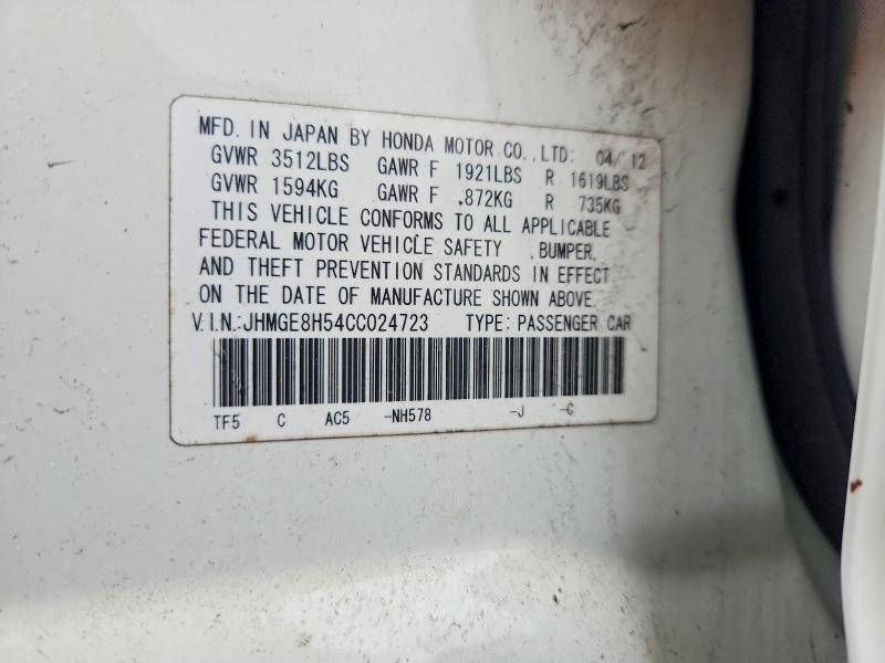 58512696 :رقم المزاد ، JHMGE8H54CC024723 vin ، 2012 Honda Fit مزاد بيع