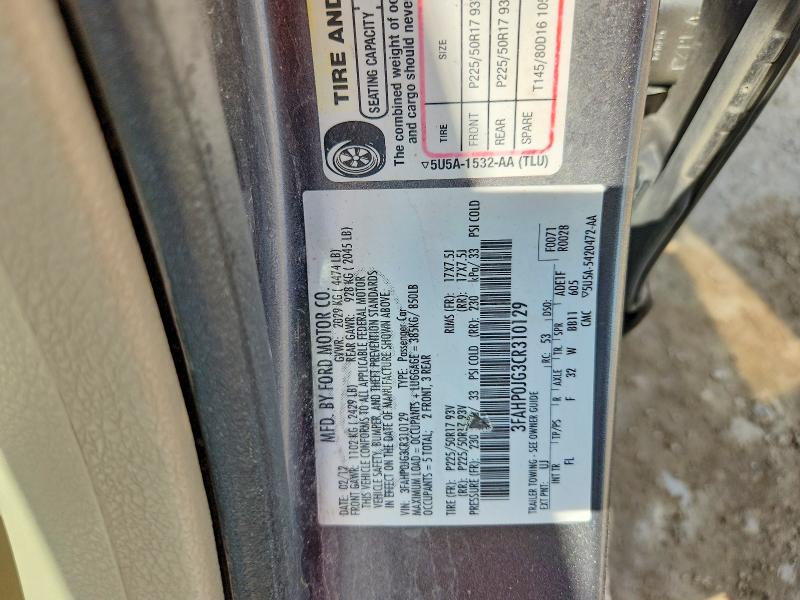 2012 Ford Fusion მანქანა იყიდება აუქციონზე, vin: 3FAHP0JG3CR310129, აუქციონის ნომერი: 56811046