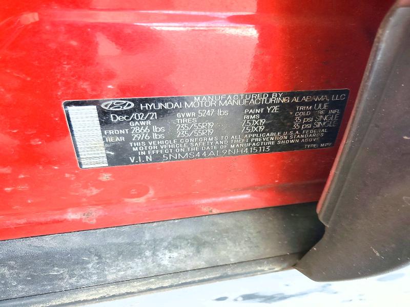 Aukcja sprzedaży 2022 Hyundai Santa Fe, vin: 5NMS44AL9NH415113, numer aukcji: 58778876