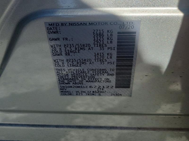 Aukcja sprzedaży 2020 Nissan Pathfinder, vin: 5N1DR2DM1LC622122, numer aukcji: 57305336