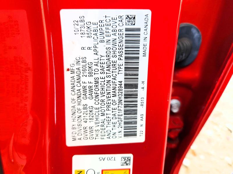 Продажа на аукционе авто 2022 Honda Civic, vin: 2HGFE1F73NH328944, номер лота: 57121676