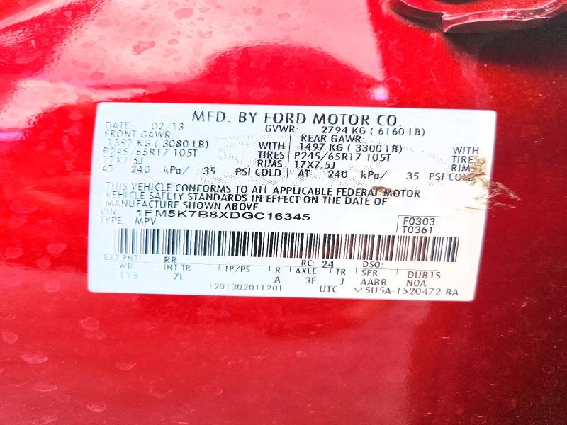 Aukcja sprzedaży 2013 Ford Explorer, vin: 1FM5K7B8XDGC16345, numer aukcji: 57842746