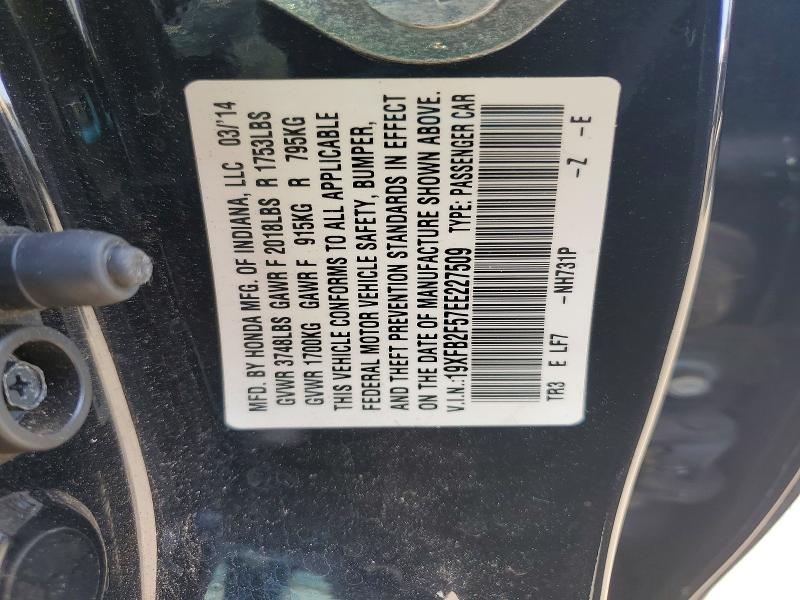 57087816 :رقم المزاد ، 19XFB2F57EE227509 vin ، 2014 Honda Civic مزاد بيع
