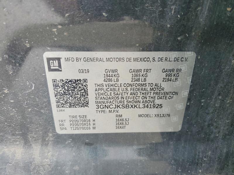 Продажа на аукционе авто 2019 Chevrolet Trax, vin: 3GNCJKSBXKL341925, номер лота: 56948986