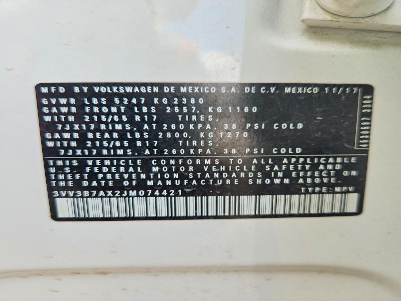 Продаж на аукціоні авто 2018 Volkswagen Tiguan, vin: 3VV3B7AX2JM074421, номер лоту: 56685806