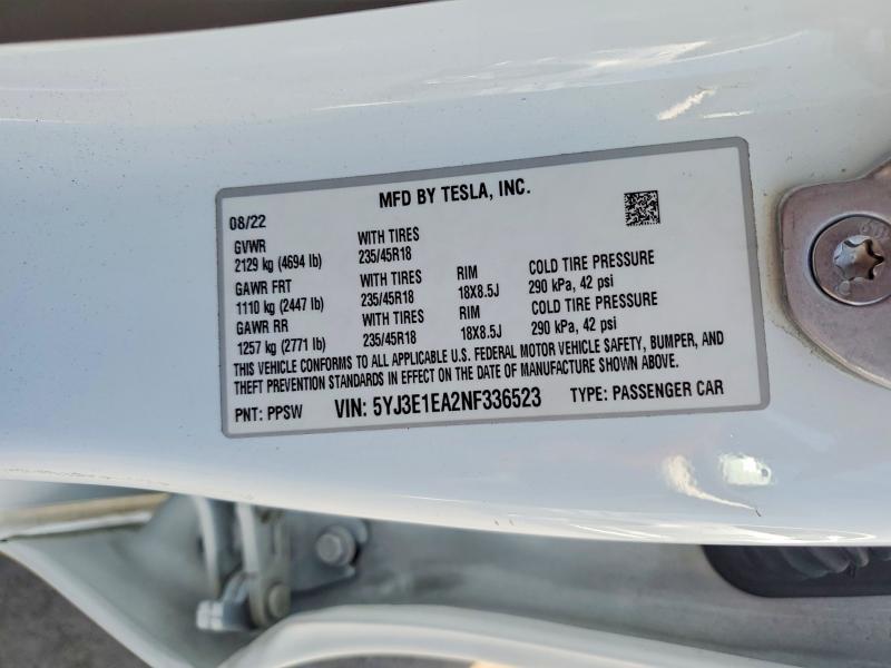 Продажа на аукционе авто 2022 Tesla Model 3, vin: 5YJ3E1EA2NF336523, номер лота: 56983226
