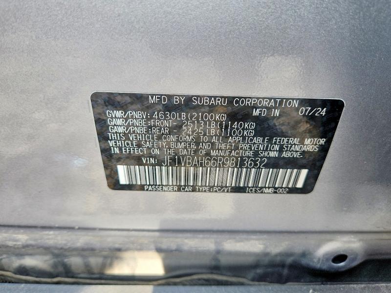 2024 Subaru Wrx მანქანა იყიდება აუქციონზე, vin: JF1VBAH66R9813632, აუქციონის ნომერი: 55456336