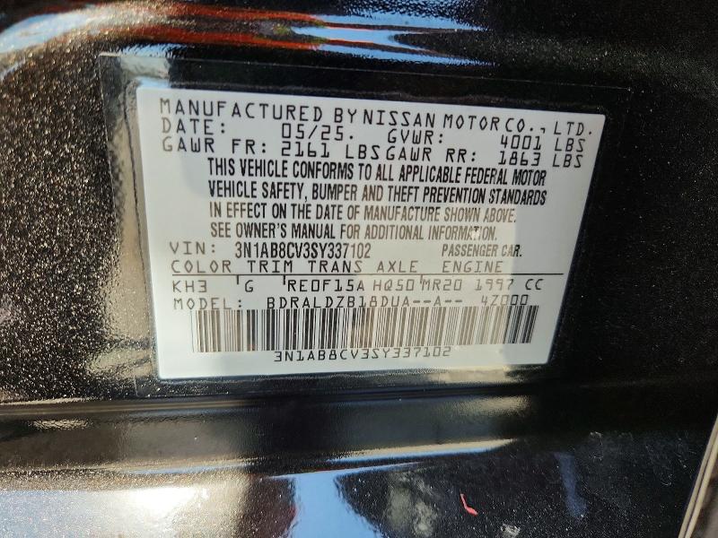 2025 Nissan Sentra მანქანა იყიდება აუქციონზე, vin: 3N1AB8CV3SY337102, აუქციონის ნომერი: 58416046