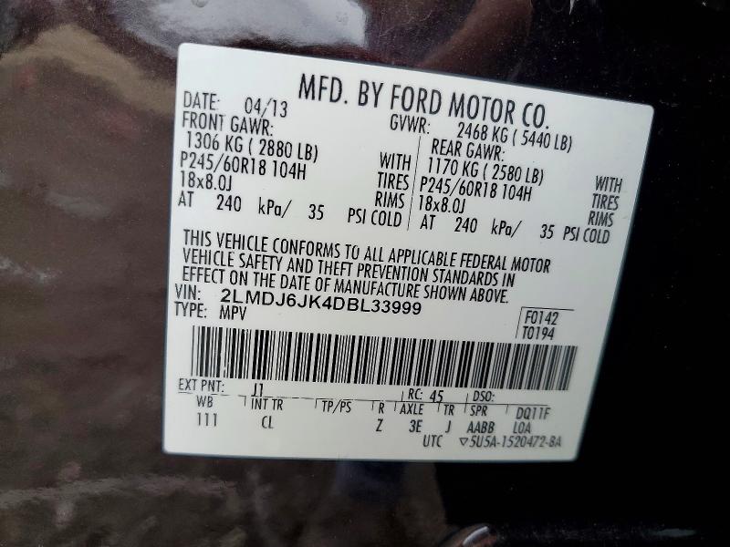Aukcja sprzedaży 2013 Lincoln Mkx, vin: 2LMDJ6JK4DBL33999, numer aukcji: 56596366