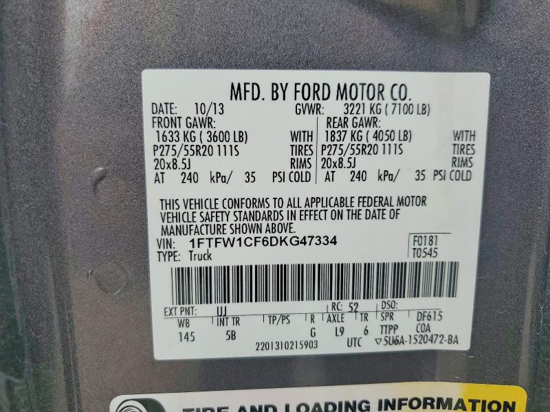 2013 Ford F150 მანქანა იყიდება აუქციონზე, vin: 1FTFW1CF6DKG47334, აუქციონის ნომერი: 55593236