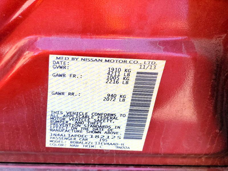 2014 Nissan Altima მანქანა იყიდება აუქციონზე, vin: 1N4AL3AP0EC182125, აუქციონის ნომერი: 55375036
