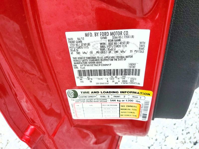 58778766 :رقم المزاد ، 1FTFW1ET6CFC00917 vin ، 2012 Ford F150 مزاد بيع