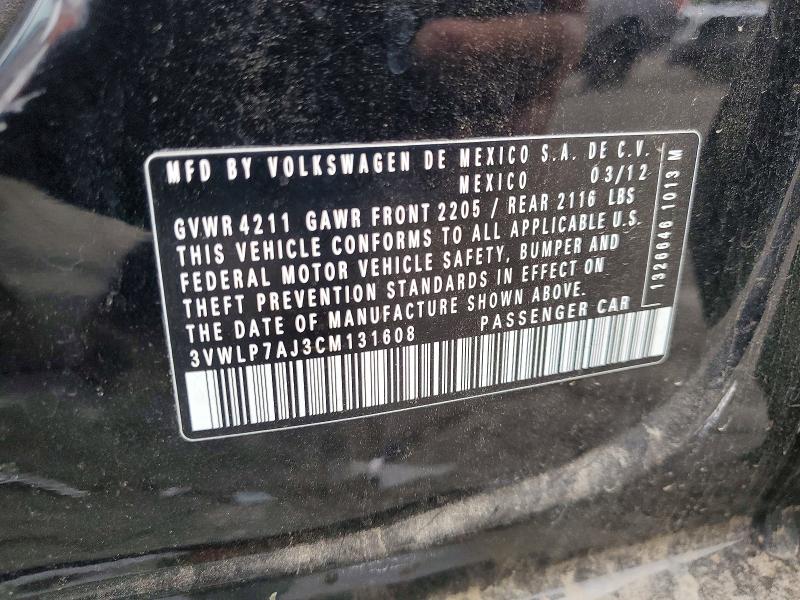 57633426 :رقم المزاد ، 3VWLP7AJ3CM131608 vin ، 2012 Volkswagen Jetta مزاد بيع
