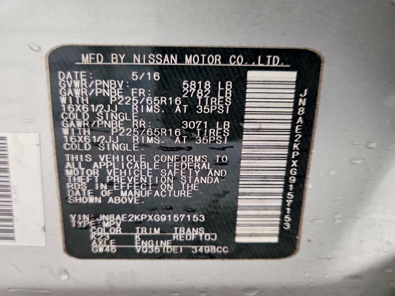 Aukcja sprzedaży 2016 Nissan Quest, vin: JN8AE2KPXG9157153, numer aukcji: 55734746