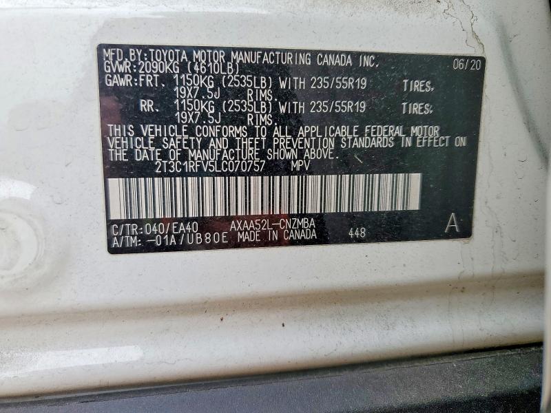 2020 Toyota Rav4 მანქანა იყიდება აუქციონზე, vin: 2T3C1RFV5LC070757, აუქციონის ნომერი: 58658746
