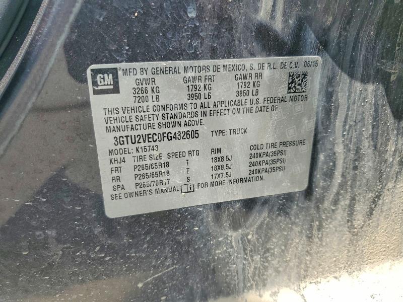 2015 Gmc Sierra მანქანა იყიდება აუქციონზე, vin: 3GTU2VEC0FG432605, აუქციონის ნომერი: 58448476