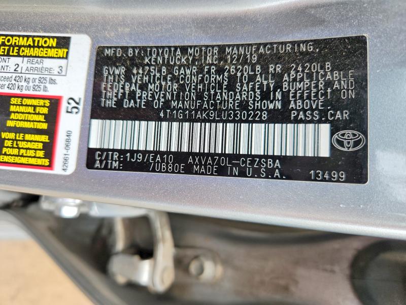 Продажа на аукционе авто 2020 Toyota Camry, vin: 4T1G11AK9LU330228, номер лота: 55771016