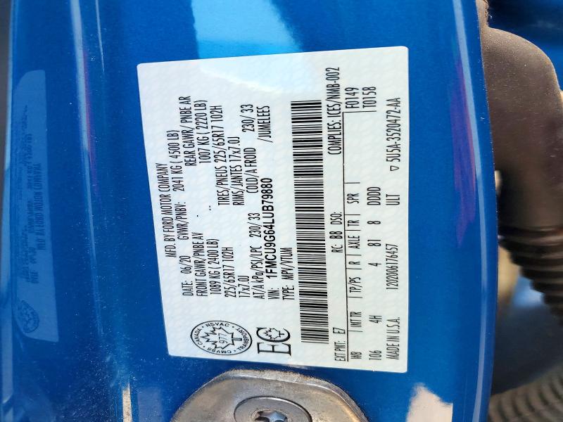 56054086 :رقم المزاد ، 1FMCU9G64LUB79880 vin ، 2020 Ford Escape مزاد بيع