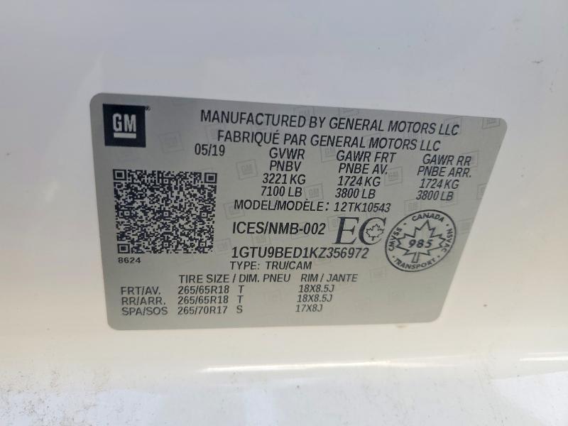 57530316 :رقم المزاد ، 1GTU9BED1KZ356972 vin ، 2019 Gmc Sierra مزاد بيع
