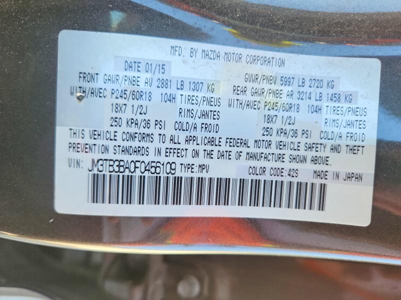 2015 Mazda Cx-9 მანქანა იყიდება აუქციონზე, vin: JM3TB3BA0F0456109, აუქციონის ნომერი: 56735256