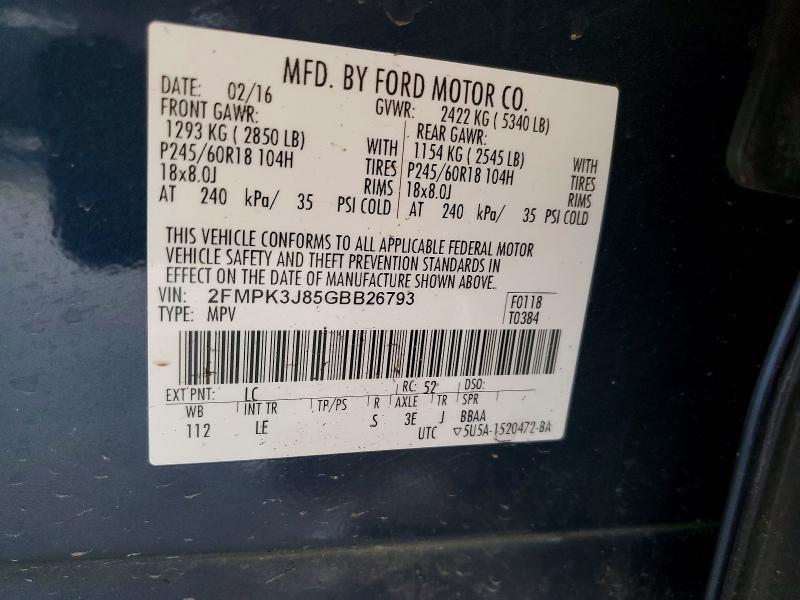 2016 Ford Edge მანქანა იყიდება აუქციონზე, vin: 2FMPK3J85GBB26793, აუქციონის ნომერი: 58470416