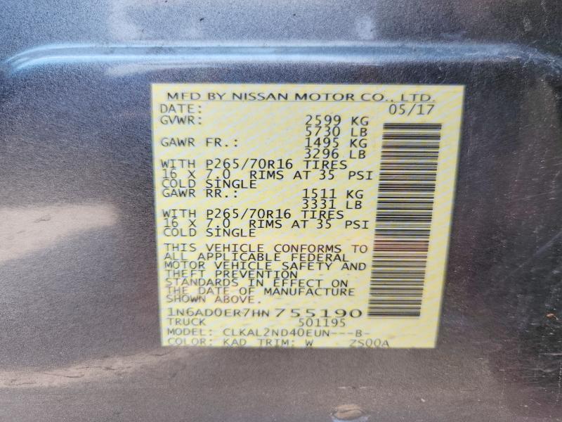 Aukcja sprzedaży 2017 Nissan Frontier, vin: 1N6AD0ER7HN755190, numer aukcji: 58554256