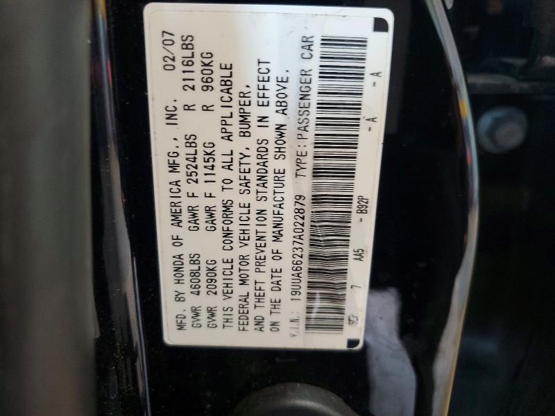 58381646 :رقم المزاد ، 19UUA66237A022879 vin ، 2007 Acura Tl مزاد بيع