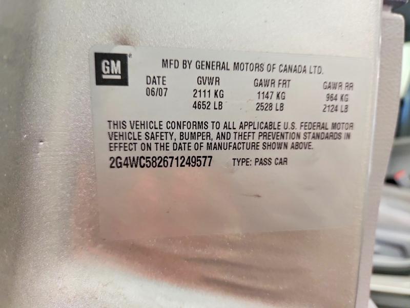 2007 Buick Lacrosse მანქანა იყიდება აუქციონზე, vin: 2G4WC582671249577, აუქციონის ნომერი: 57666256