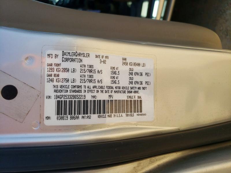 2002 Dodge Caravan მანქანა იყიდება აუქციონზე, vin: 1B4GP25332B652219, აუქციონის ნომერი: 57494486