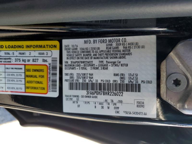 Продажа на аукционе авто 2017 Ford Fusion, vin: 3FA6P0H78HR226022, номер лота: 57776036