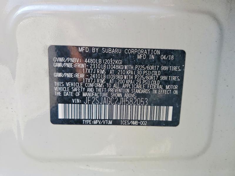 2018 Subaru Forester მანქანა იყიდება აუქციონზე, vin: JF2SJAGC2JH582053, აუქციონის ნომერი: 59536996