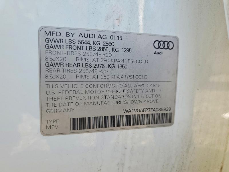 Aukcja sprzedaży 2015 Audi Sq5, vin: WA1VGAFP7FA089929, numer aukcji: 51922506