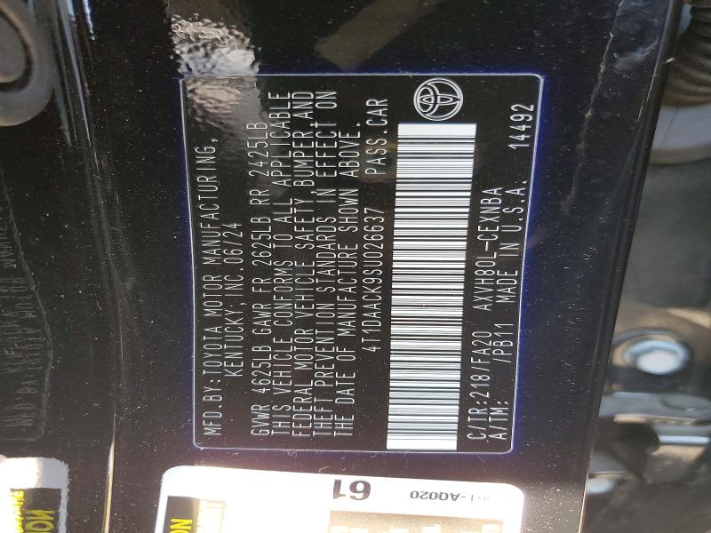 58487536 :رقم المزاد ، 4T1DAACK9SU026637 vin ، 2025 Toyota Camry مزاد بيع