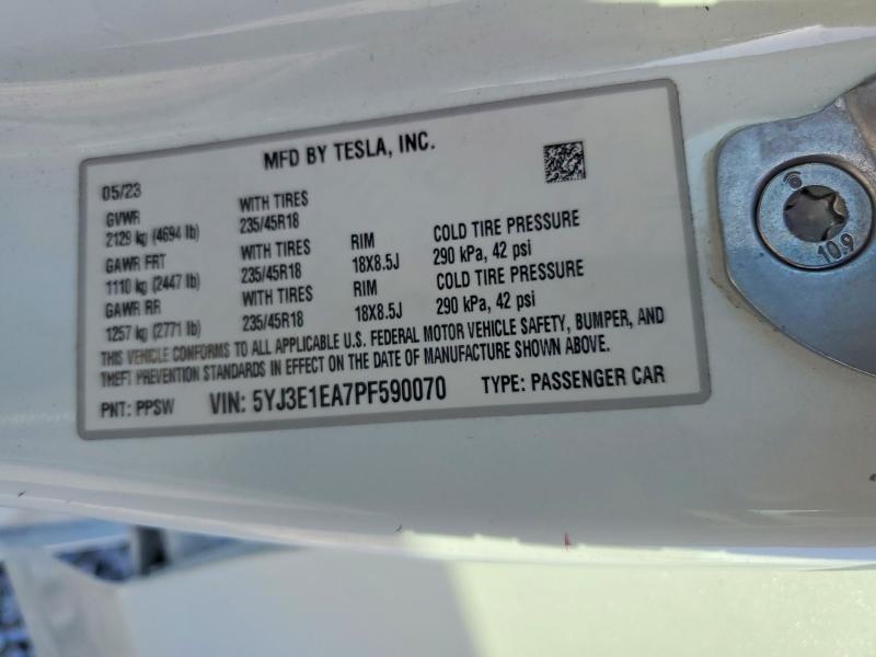 Продаж на аукціоні авто 2023 Tesla Model 3, vin: 5YJ3E1EA7PF590070, номер лоту: 55631136
