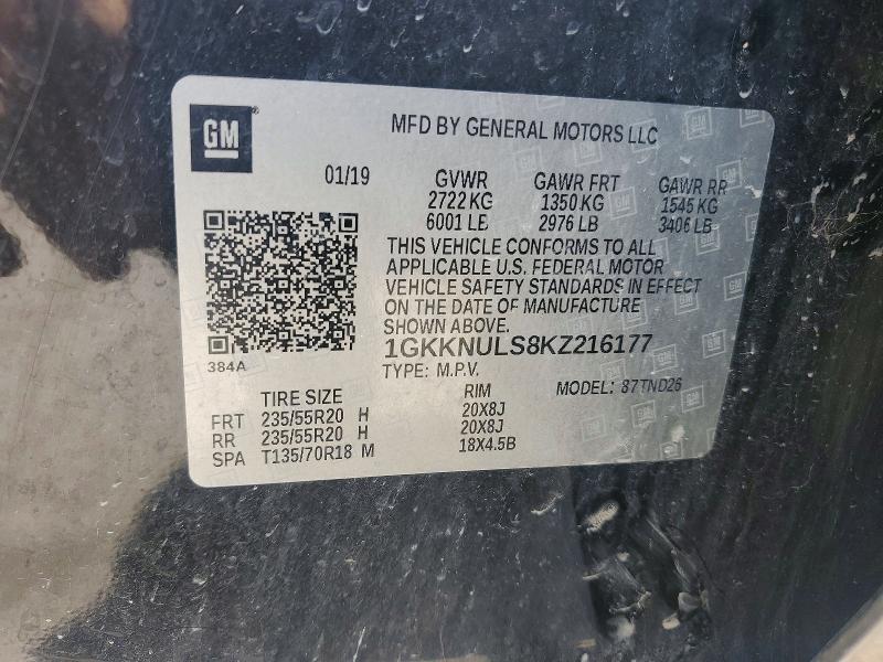 Aukcja sprzedaży 2019 Gmc Acadia, vin: 1GKKNULS8KZ216177, numer aukcji: 56596836