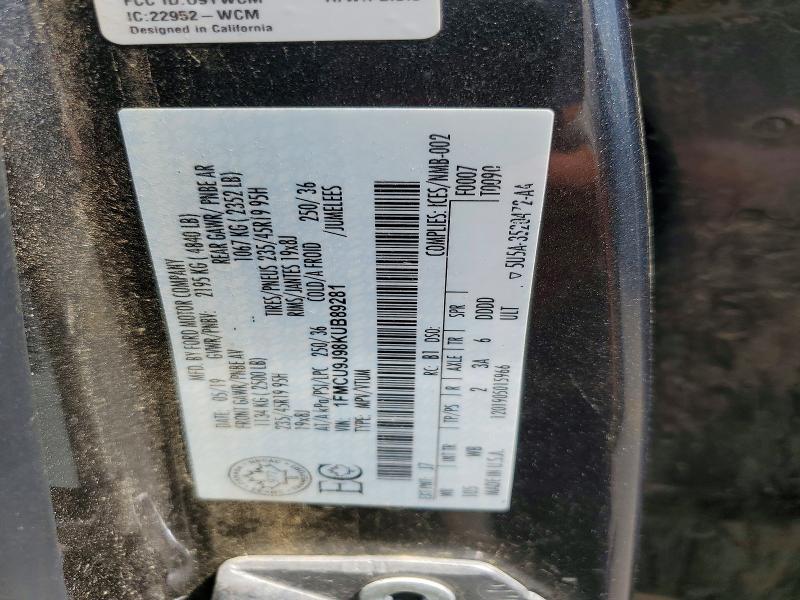 Aukcja sprzedaży 2019 Ford Escape, vin: 1FMCU9J98KUB89281, numer aukcji: 59537796