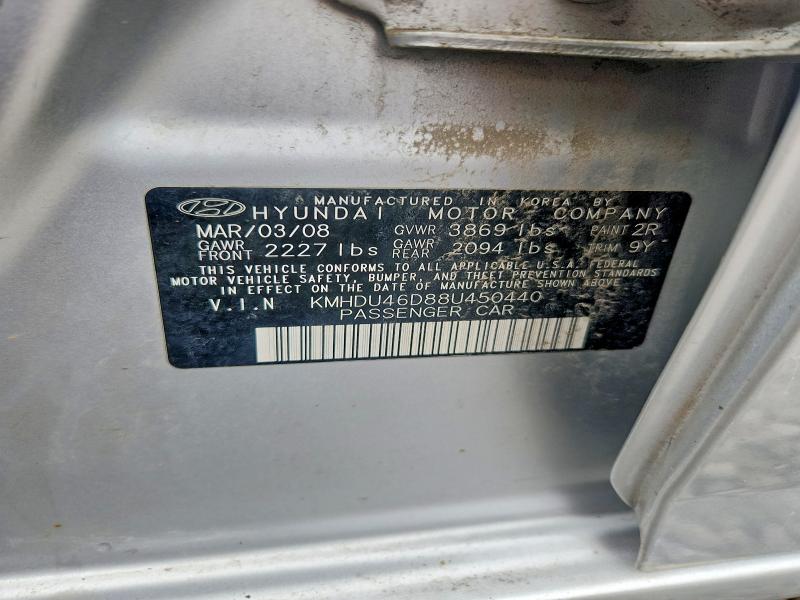Aukcja sprzedaży 2008 Hyundai Elantra, vin: KMHDU46D88U450440, numer aukcji: 58026246