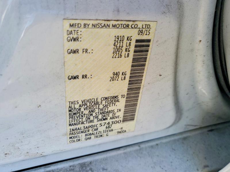 Продажа на аукционе авто 2015 Nissan Altima, vin: 1N4AL3AP0FC574300, номер лота: 57256006
