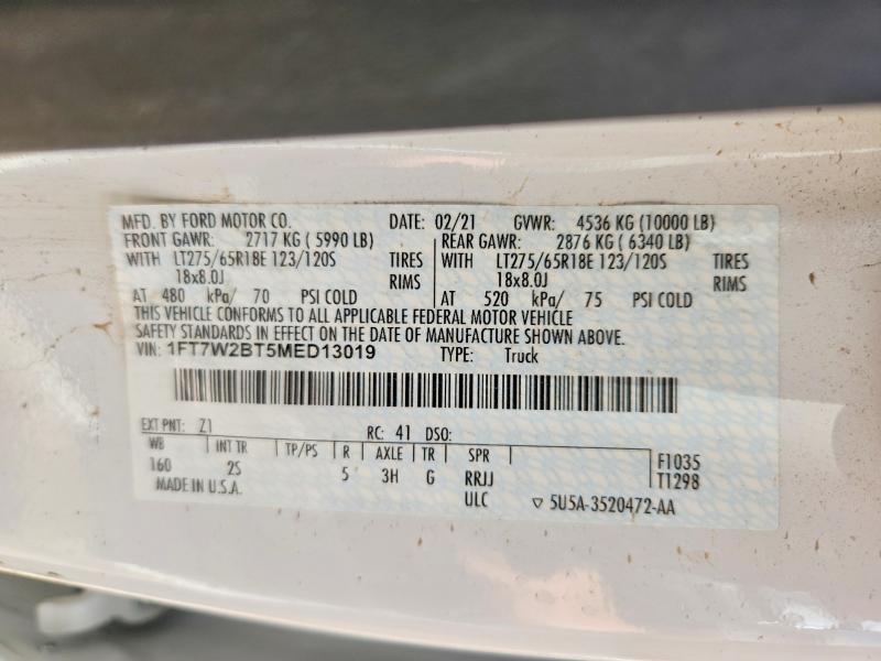 58985016 :رقم المزاد ، 1FT7W2BT5MED13019 vin ، 2021 Ford F250 مزاد بيع