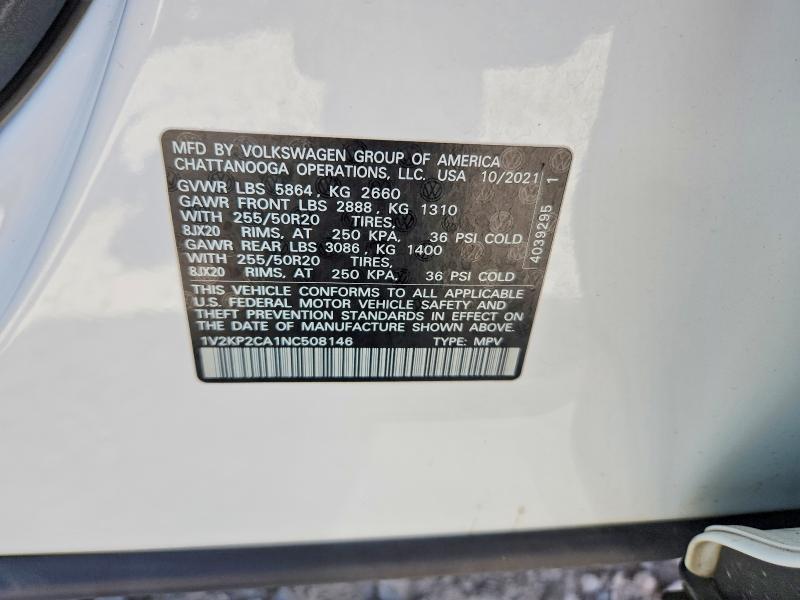 Aukcja sprzedaży 2022 Volkswagen Atlas, vin: 1V2KP2CA1NC508146, numer aukcji: 55996796